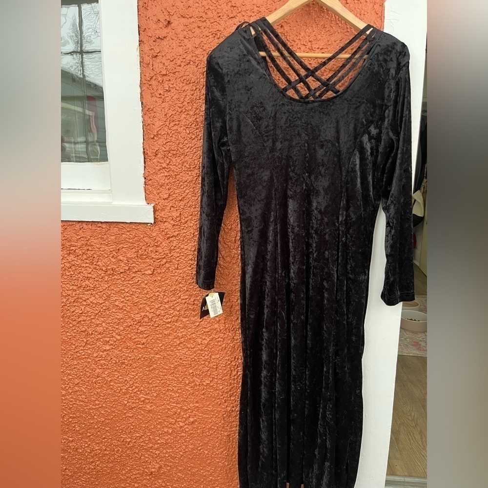 Y2K Brett Alixander Luxe Crushed Velvet Black Long Dress Size Large (12) Vintage - Picture 6 of 7